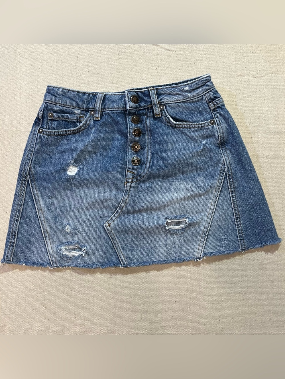 We The Free, Free People Harvey Denim Jean Micro Mini Skirt Sz 25 Distressed